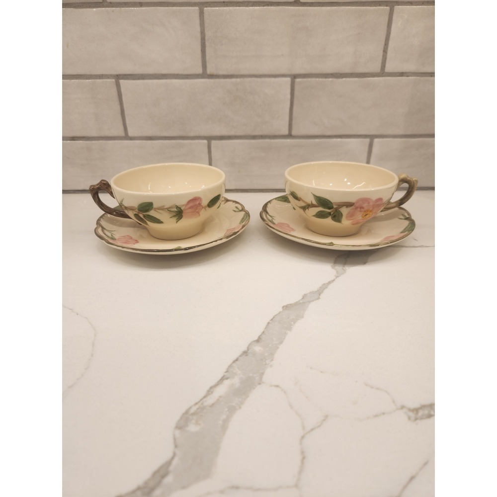 Set of‎ 2 Vintage USA Franciscan Desert Rose Tea Coffee Cups & Saucers